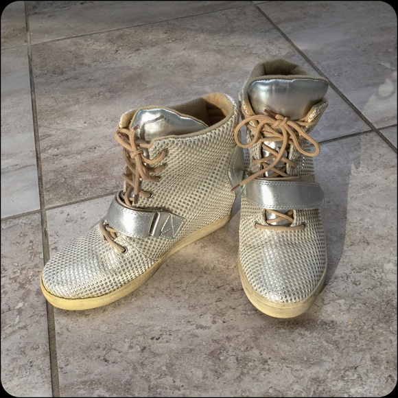 Type Z Shoes - Golden Silver Wedge Sneakers